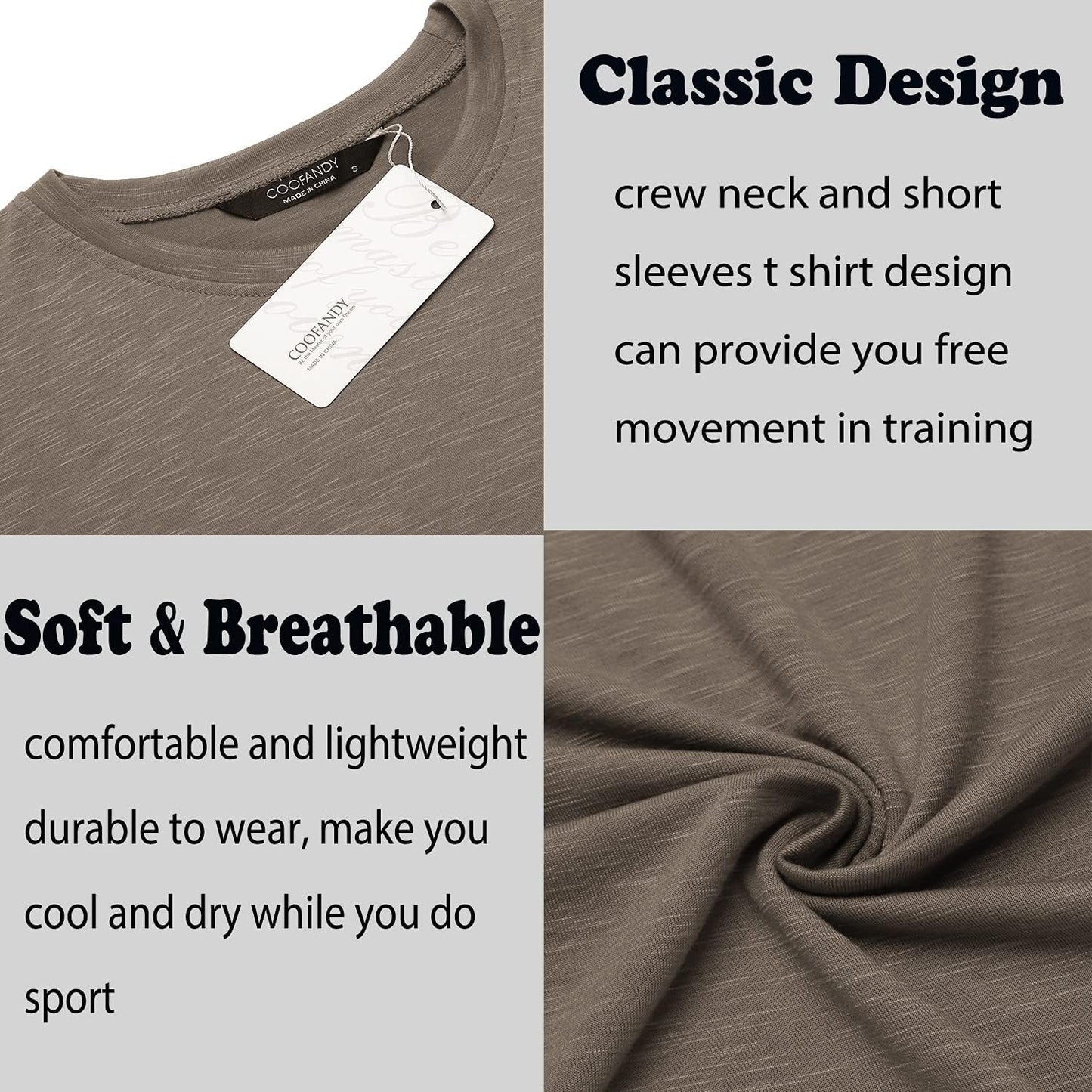 Men Workout T Shirt Cotton Running Short Sleeve Longline Solid Tee Top Brown