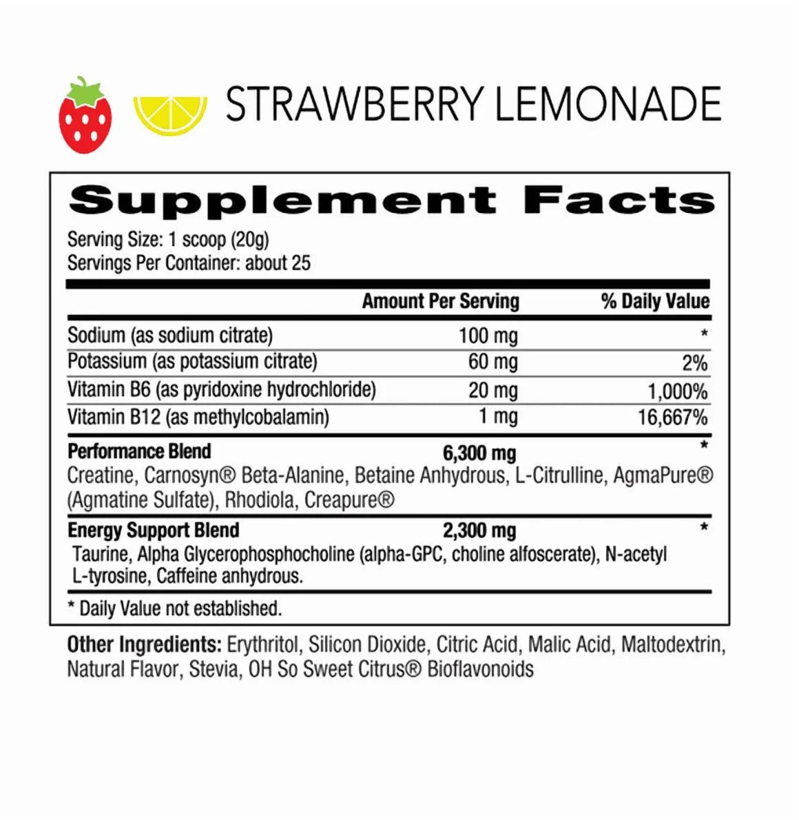 Pre-Workout Powder – Energy, Focus, Strength & Endurance Support for Men & Women – Strawberry Lemonade – 25 Servings