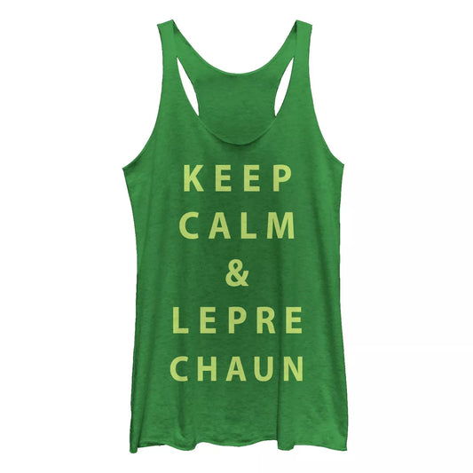 Women'S Lost Gods St. Patrick'S Keep Calm Leprechaun Racerback Tank Top