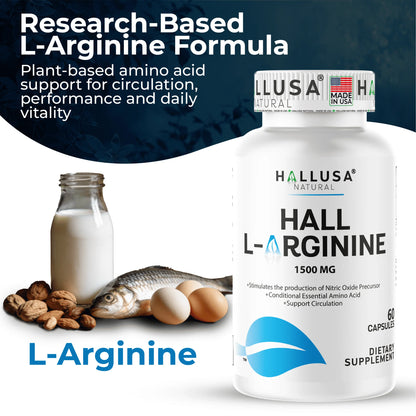 L-Arginine 1500 Mg, 60 Capsules, Nitric Oxide Support, Blood Flow & Circulation Support, Pre Workout & Performance Formula