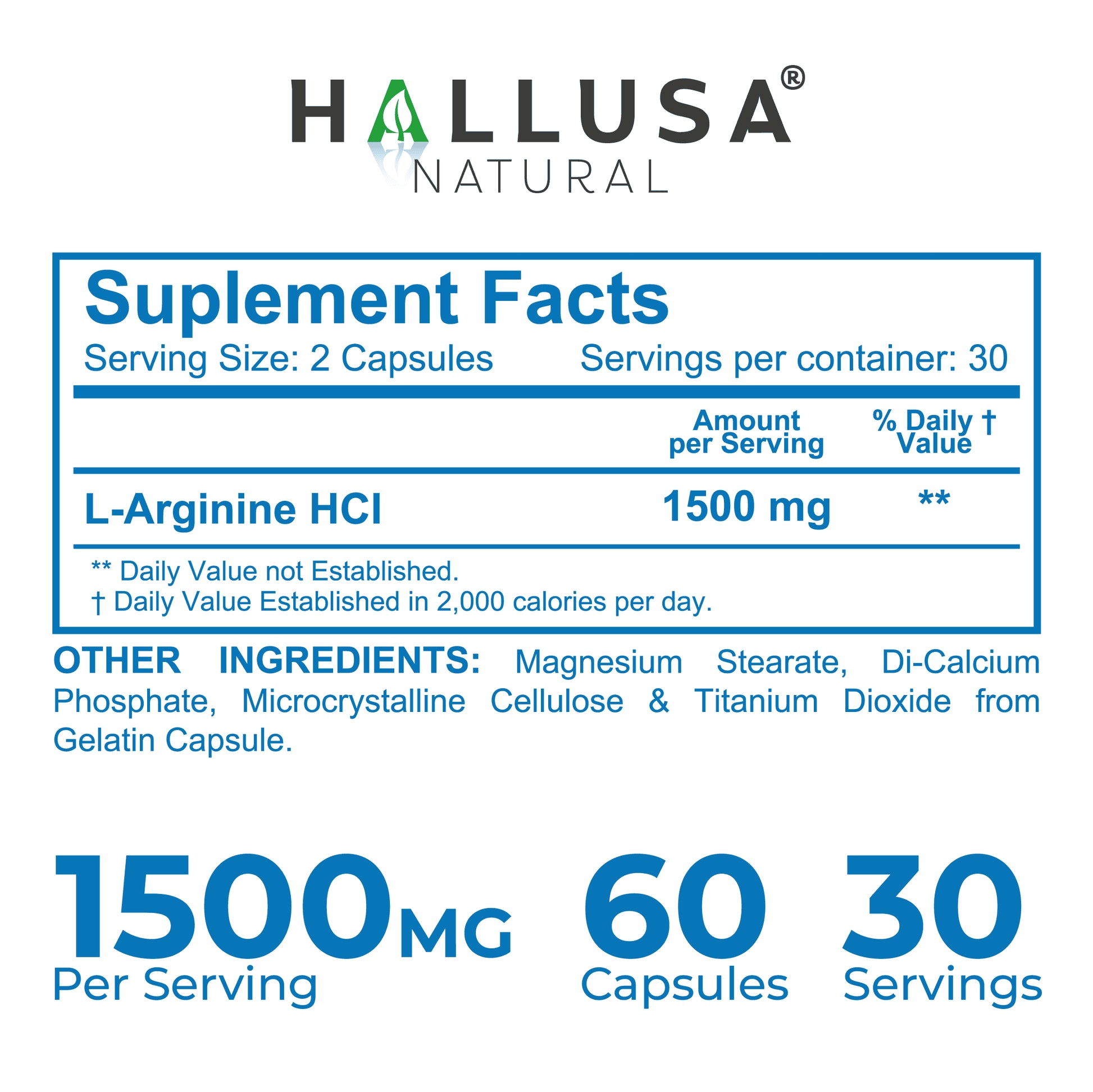 L-Arginine 1500 Mg, 60 Capsules, Nitric Oxide Support, Blood Flow & Circulation Support, Pre Workout & Performance Formula