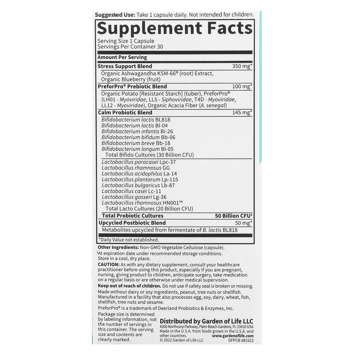 Probiotics Calm, 50 Billion, 30 Vegetarian Capsules