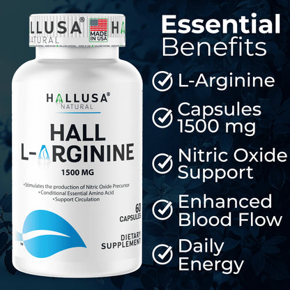 L-Arginine 1500 Mg, 60 Capsules, Nitric Oxide Support, Blood Flow & Circulation Support, Pre Workout & Performance Formula