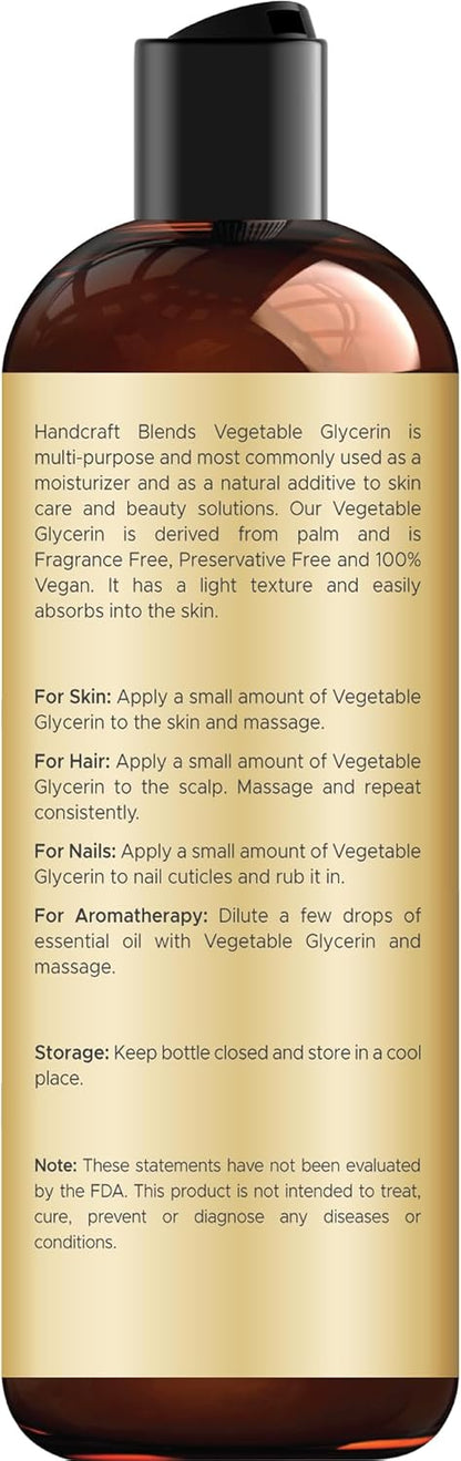 Vegetable Glycerin/Glycerine - for DIY Blends 8 Fl Oz - 100% Pure and Natural - Premium Grade Oil for Skin and Hair - Hair and Body - Massage