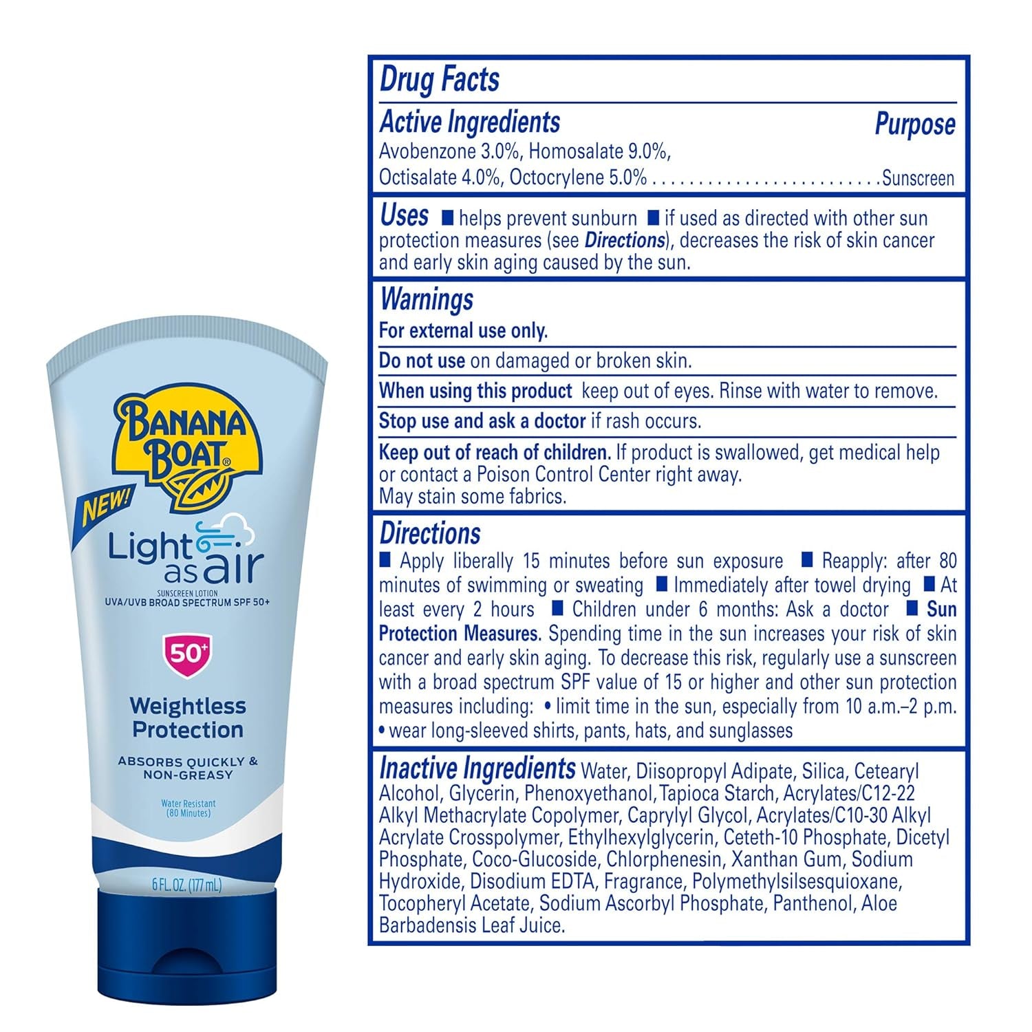 Light as Air Sunscreen Lotion SPF 50 Twin Pack | Lightweight Sunscreen & Light as Air Face Sunscreen Lotion SPF 50, 3Oz | Travel Size Sunscreen