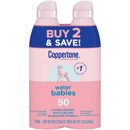 Waterbabies Sunscreen Spray, SPF 50 Baby Sunscreen, 6 Oz, Pack of 2