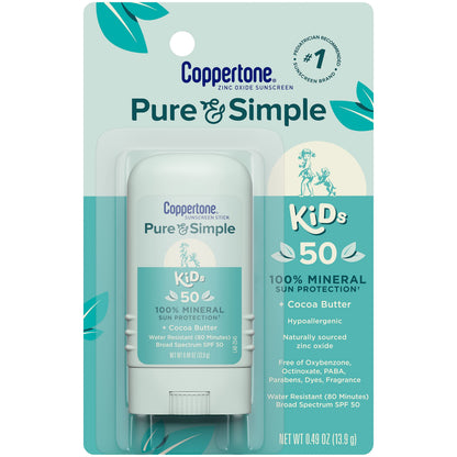 Pure and Simple Re32Sunscreen Stick SPF 50 Zinc Oxide Mineral Sunscreen Stick for Kids Tear Free Water Resistant Broad Spectrum 049 Oz Stick