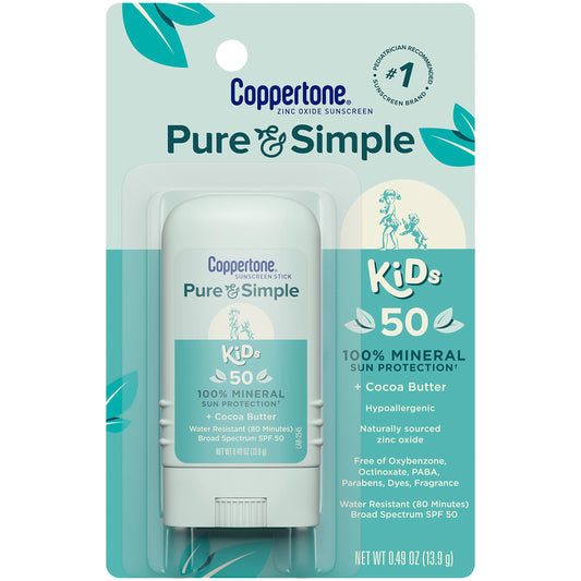 Pure and Simple Re32Sunscreen Stick SPF 50 Zinc Oxide Mineral Sunscreen Stick for Kids Tear Free Water Resistant Broad Spectrum 049 Oz Stick