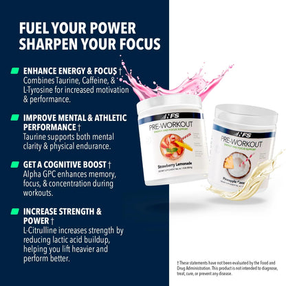 Pre-Workout Powder – Energy, Focus, Strength & Endurance Support for Men & Women – Strawberry Lemonade – 25 Servings