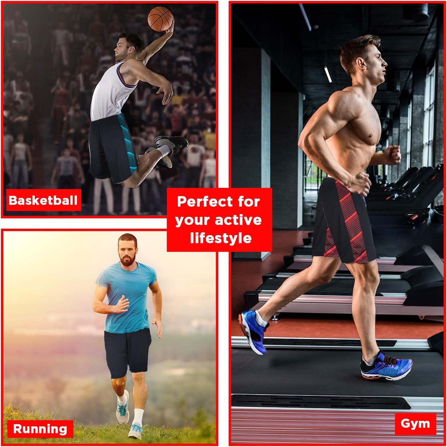 Long Basketball Shorts for Men, 4 Pack, Sports, Fitness, and Exercise, Athletic Performance